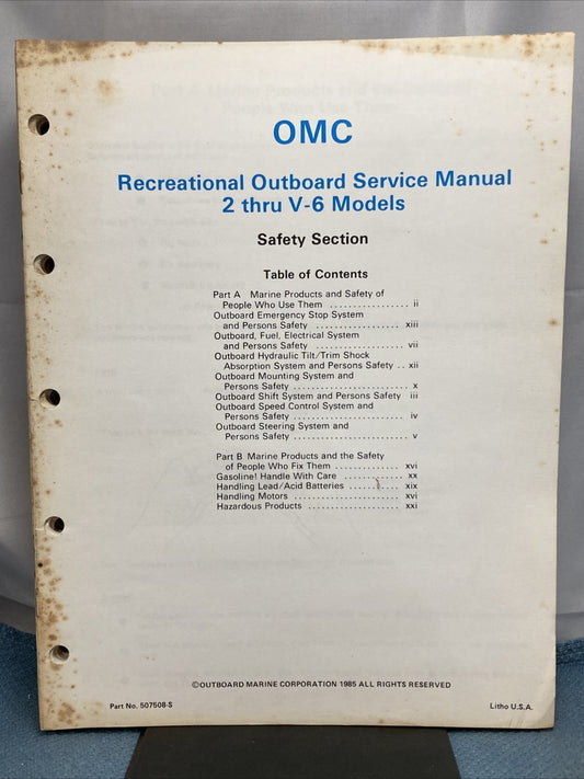OMC 507508-S RECREATIONAL OUTBOARD SERVICE MANUAL INCOMPELTE MISSING SECTION 9