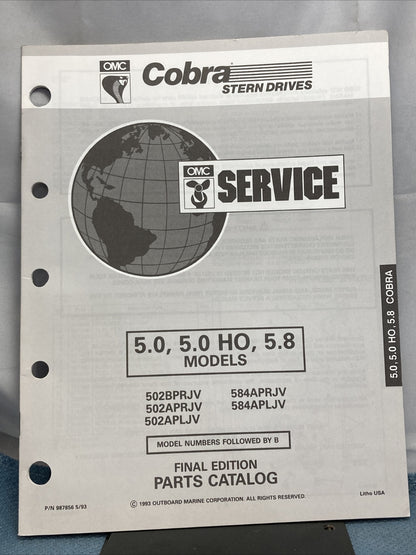 OMC 987854-987860, 988015, 988080 COBRA STERN DRIVES PARTS CATALOGS