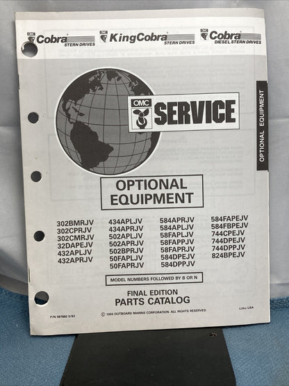 OMC 987854-987860, 988015, 988080 COBRA STERN DRIVES PARTS CATALOGS