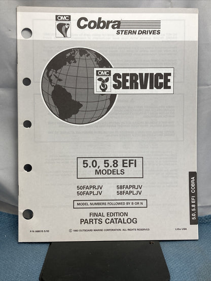 OMC 987854-987860, 988015, 988080 COBRA STERN DRIVES PARTS CATALOGS