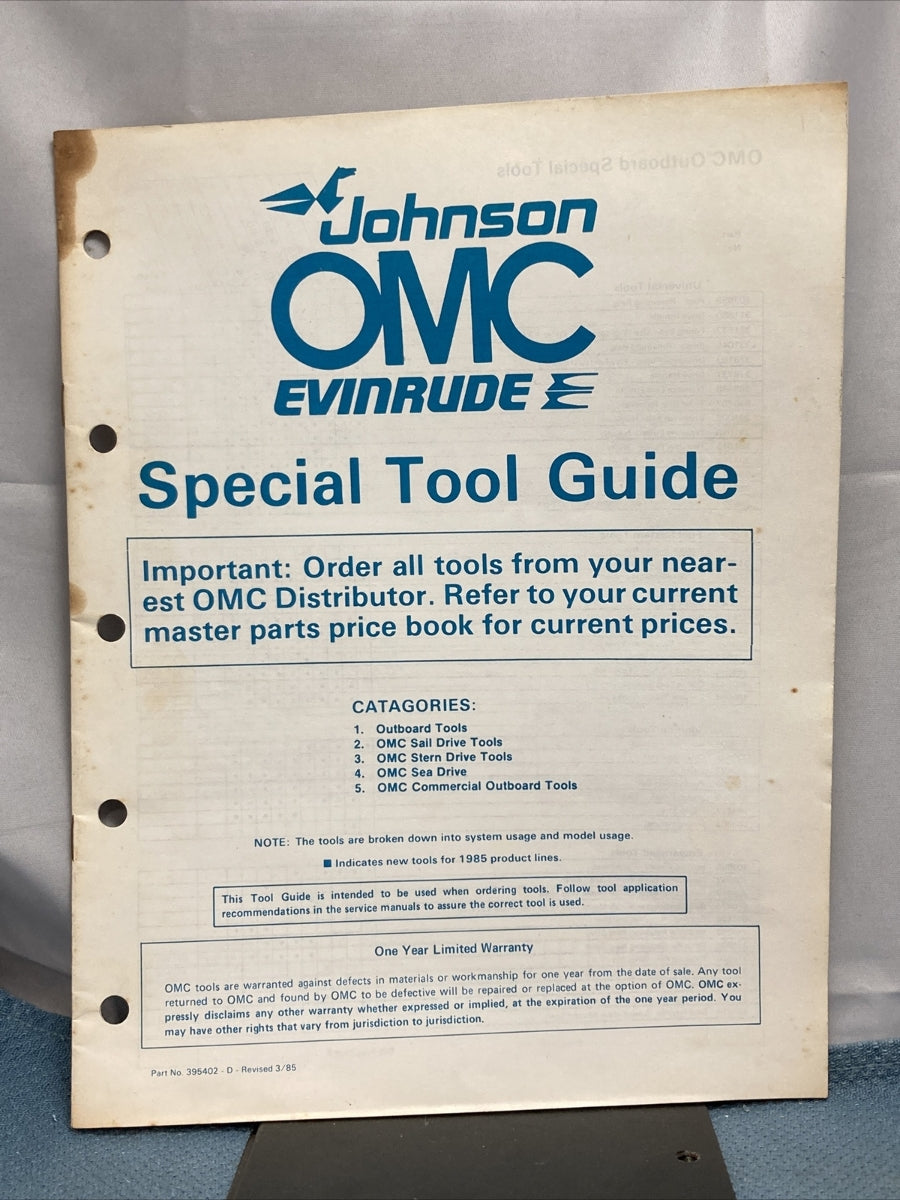 JOHNSON OMC EVINRUDE 395402 SPECIAL TOOL GUIDE 1985