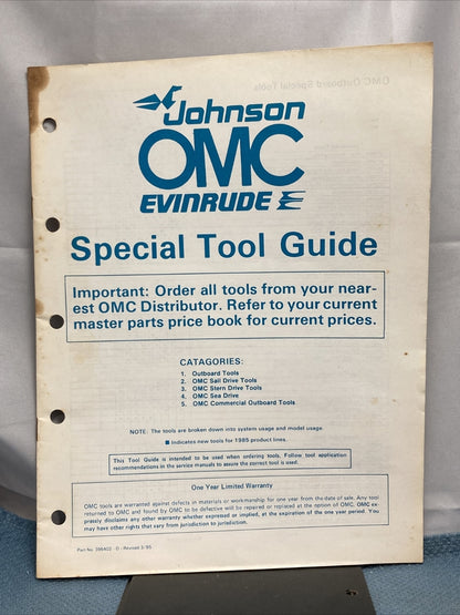 JOHNSON OMC EVINRUDE 395402 SPECIAL TOOL GUIDE 1985