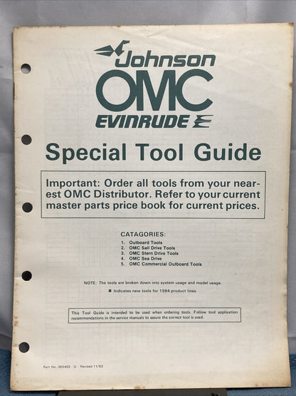 JOHNSON OMC EVINRUDE 395402 SPECIAL TOOL GUIDE 1984
