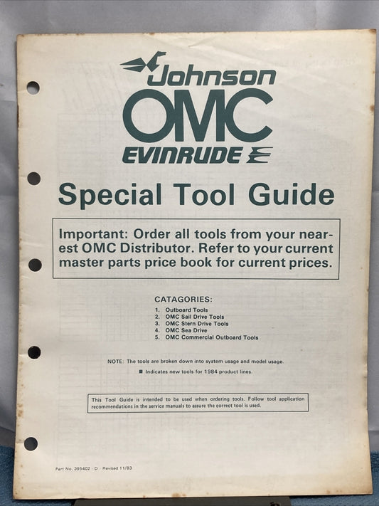 JOHNSON OMC EVINRUDE 395402 SPECIAL TOOL GUIDE 1984
