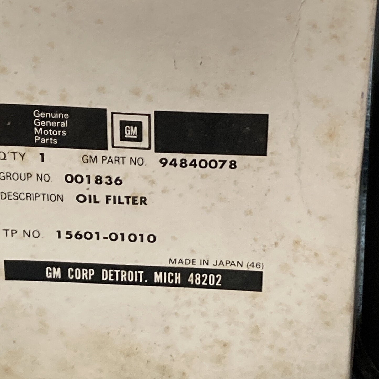 NEW GENUINE GM 94840078 / 15601-01010 OIL FILTER GR 1.836