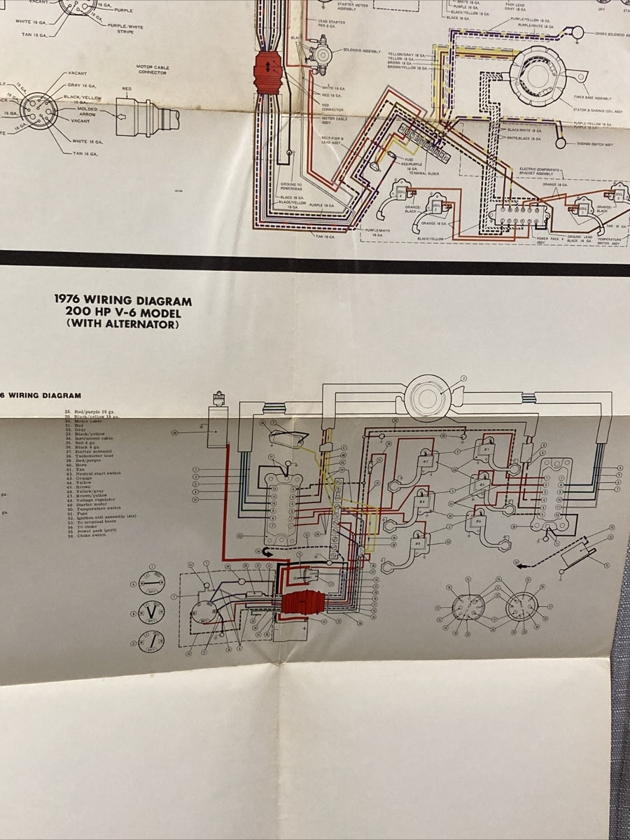 JOHNSON 1976 WIRING DIAGRAM 85,115,135 AND 200 HP/HP V-6 MODELS WITH ALTERNATOR