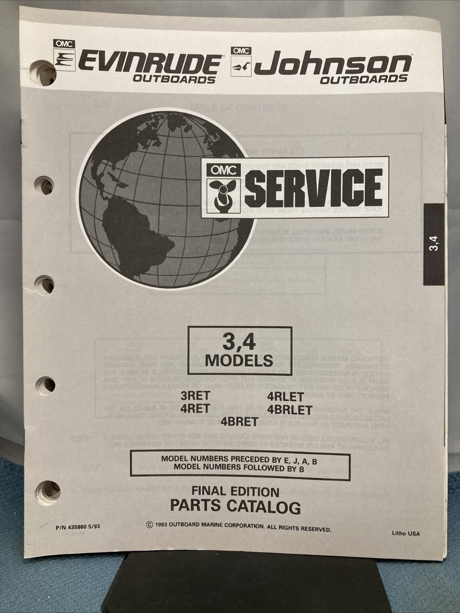 OMC JOHNSON EVINRUDE 115393, 116014, 175681, 435859-435892 PARTS CATALOGS