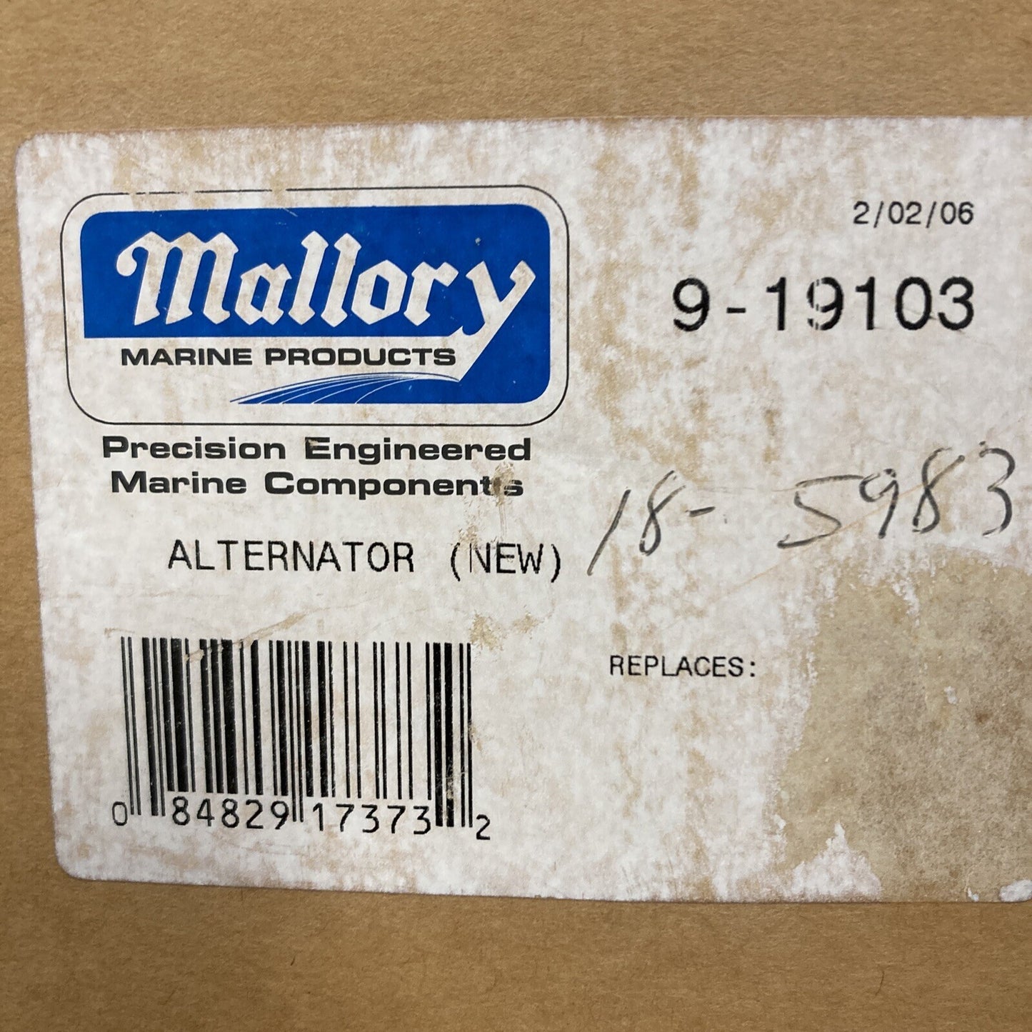 NEW MALLORY 9-19103 Alternator, 65 Amp Mercrusier 817119A1, 817119A4, 805884T