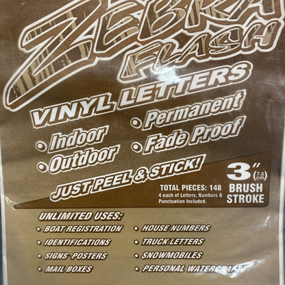 NEW TMC ZBF-01 ZEBRA FLASH VINYL LETTERS GOLD 3" BRUSH STROKE, 148 PIECES