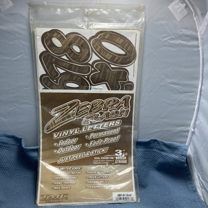 NEW TMC ZBF-01 ZEBRA FLASH VINYL LETTERS GOLD 3" BRUSH STROKE, 148 PIECES