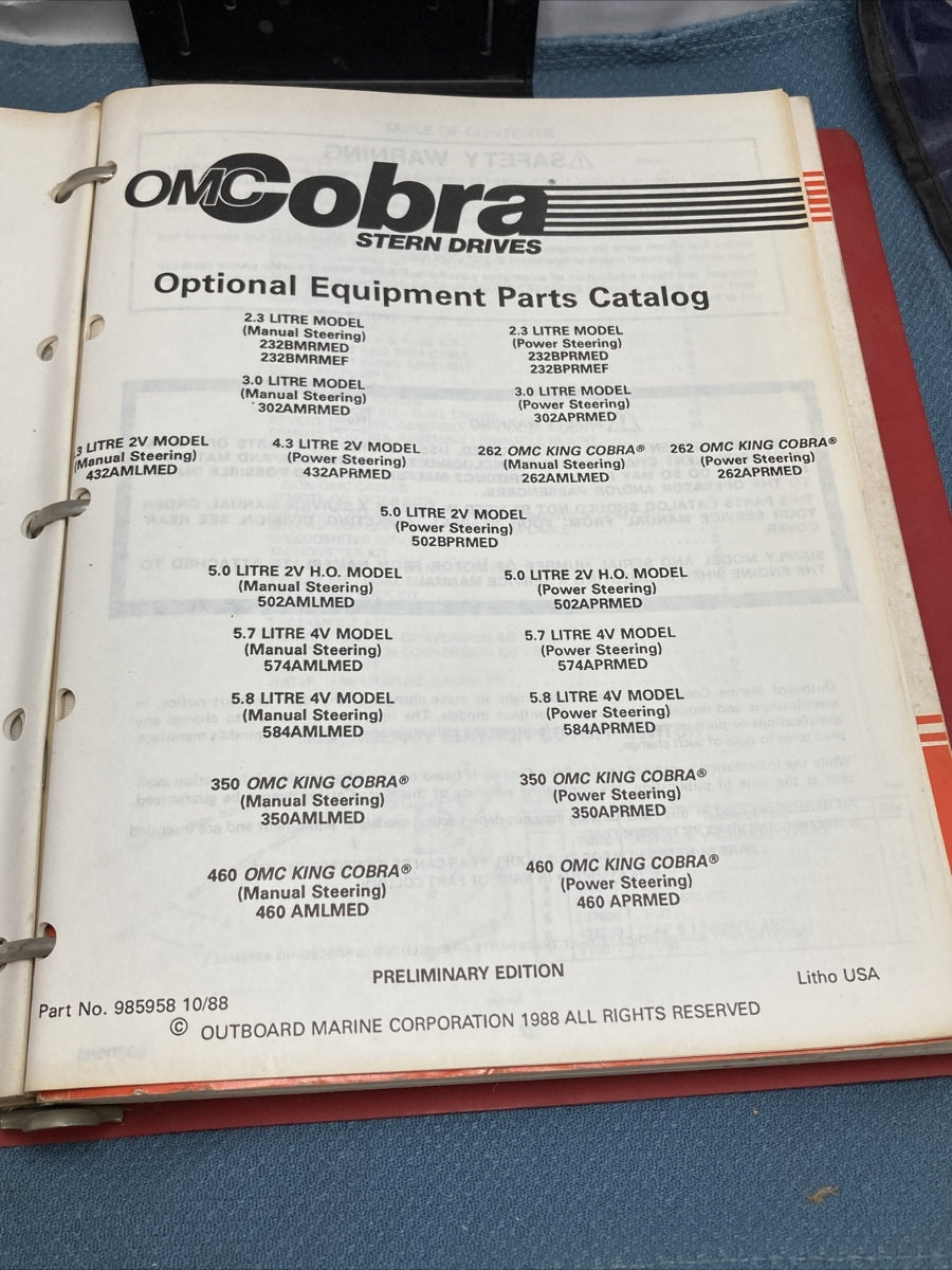 OMC COBRA 507708, 985952-985958 SERVICE MANUAL/PARTS CATALOGS