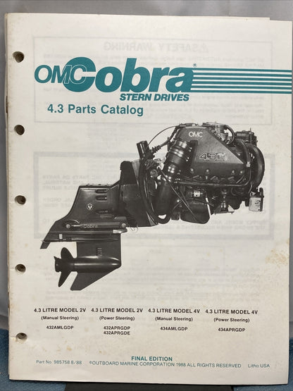 OMC COBRA 985757-985761, 985841 STERN DRIVES PARTS CATALOGS