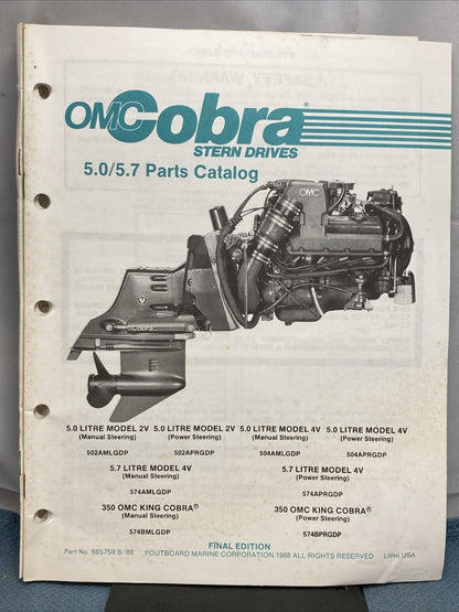 OMC COBRA 985757-985761, 985841 STERN DRIVES PARTS CATALOGS