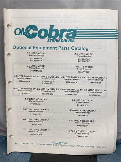 OMC COBRA 985757-985761, 985841 STERN DRIVES PARTS CATALOGS