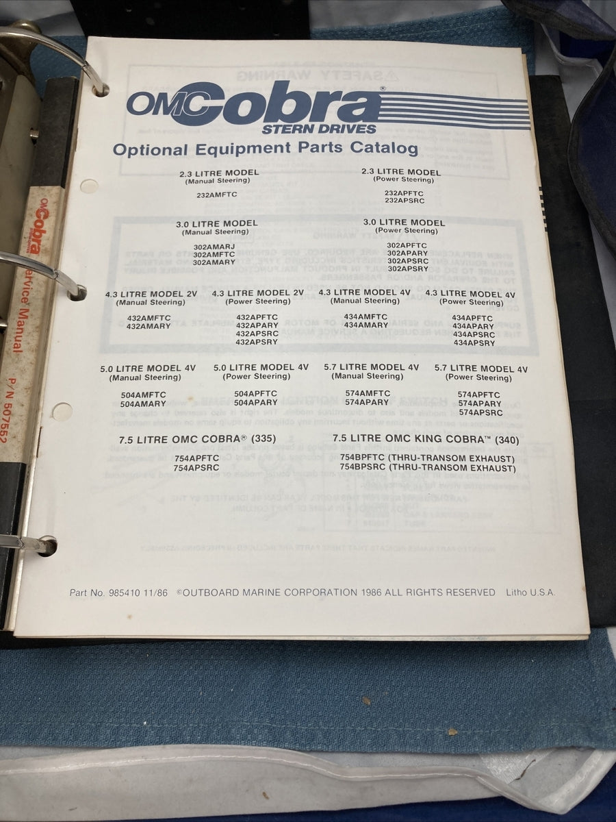 OMC 984416-984423, 984469, 985405-985410, 507605, 507552 CATALOGS/MANUALS