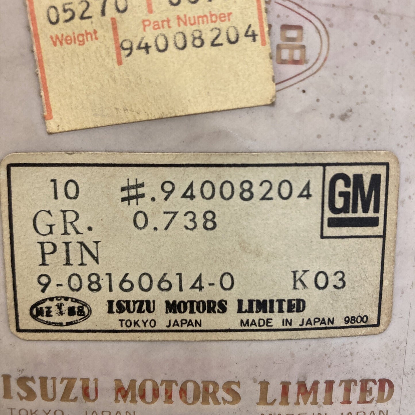 NEW GENUINE GM 94008204 Pin, Pulley ISUZU 9-94008204-0