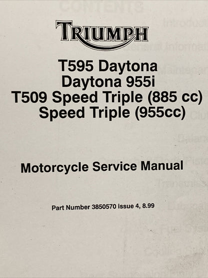 NEW VICTORY 3850570 TRIUMPH DAYTONA/SPEED TRIPLE SERVICE MANUAL ISSUE 4, 8.99
