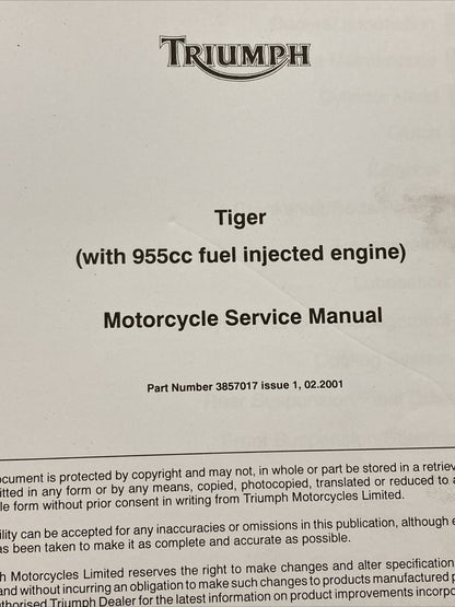 NEW VICTORY 3857017 TRIUMPH TIGER 955cc SERVICE MANUAL ISSUE 1, 02.2001