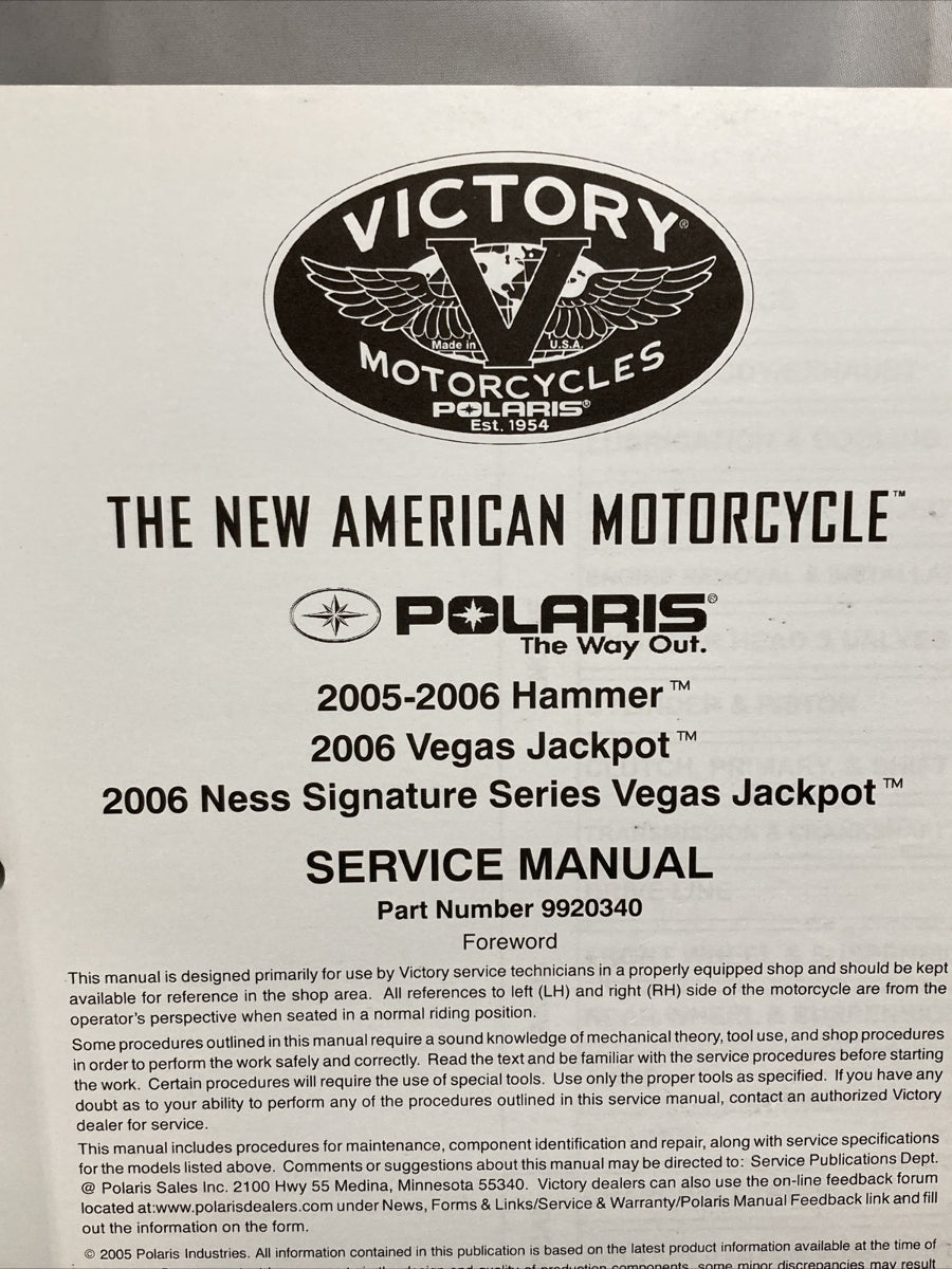 NEW VICTORY 9920340 HAMMER/VEGAS JACKPOT SERVICE MANUAL 2005-2006