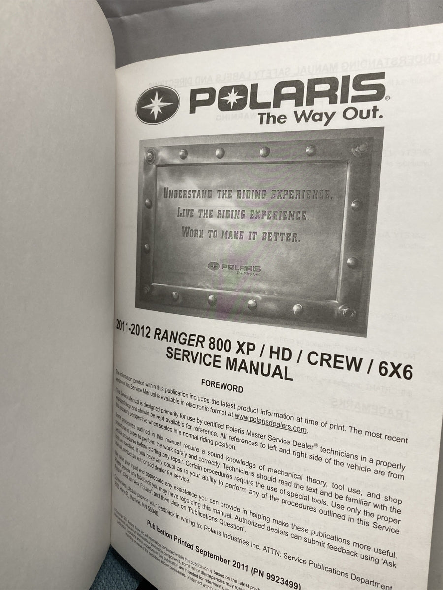 NEW POLARIS 9923499 RANGER 800 SERVICE MANUAL 2011-2012