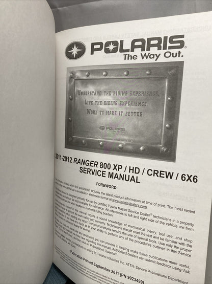 NEW POLARIS 9923499 RANGER 800 SERVICE MANUAL 2011-2012