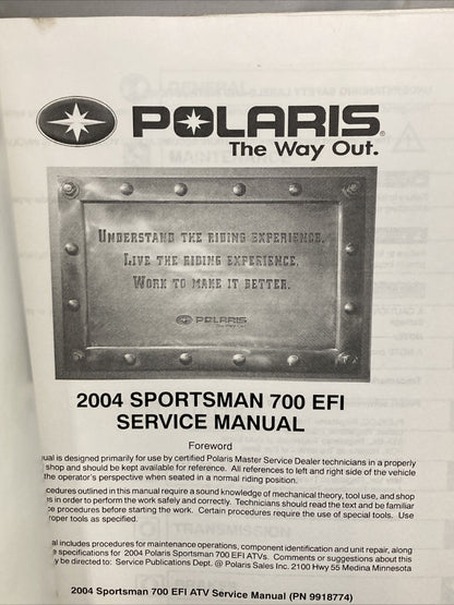 POLARIS 9918774 SPORTSMAN 700 EFI SERVICE MANUAL 2004