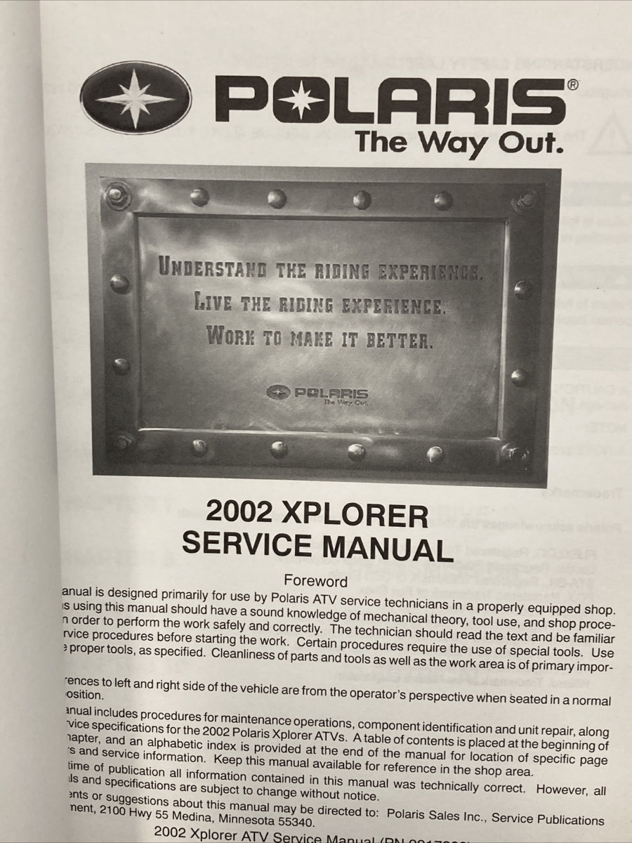 NEW POLARIS 9917203 XPLORER 4x4/400 SERVICE MANUAL 2002