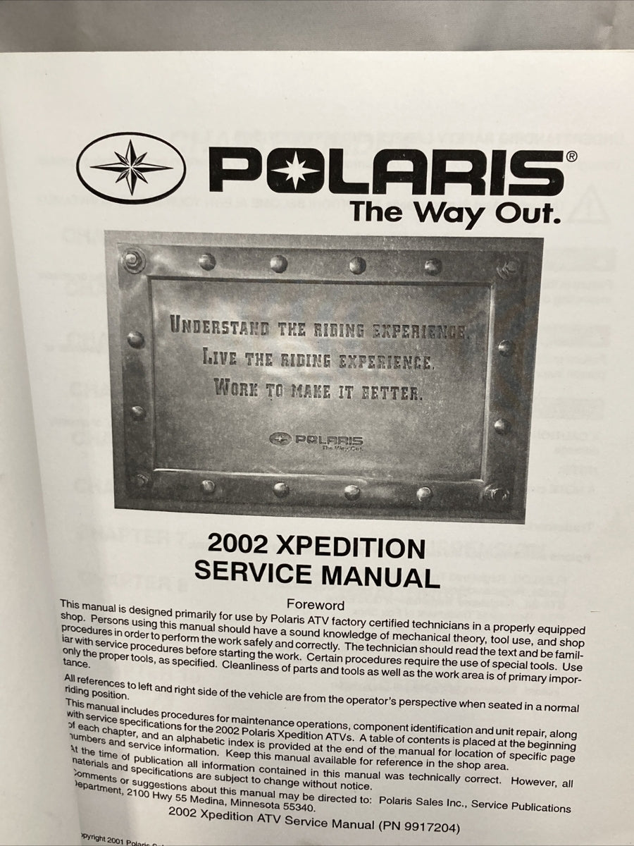 NEW POLARIS 9917204 XPEDITION 325/425 SERVICE MANUAL 2002