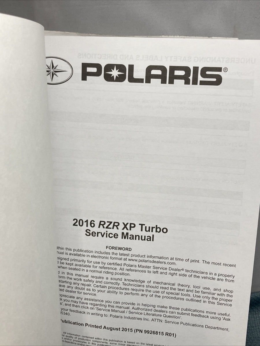 NEW POLARIS 9926815 RZR XP TURBO SERVICE MANUAL 2016