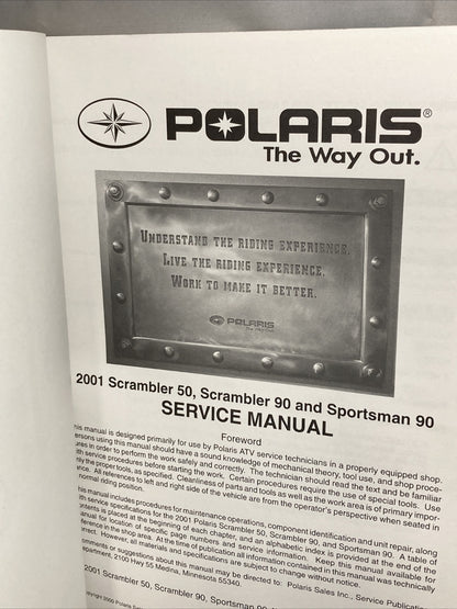 NEW POLARIS 9916576 SCRAMBLER/SPORTSMAN 50/90 SERVICE MANUAL 2001