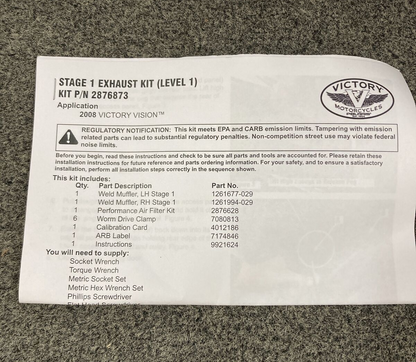 NEW GENUINE VICTORY 2876873 EXHAUST KIT, STAGE 1, VISION L1 2008