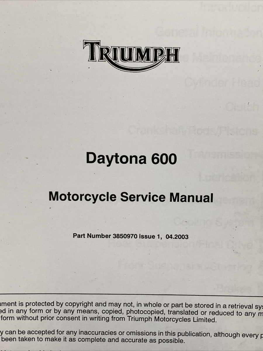 NEW TRIUMPH 3850970 DAYTONA 600 SERVICE MANUAL ISSUE 1, 04.2003