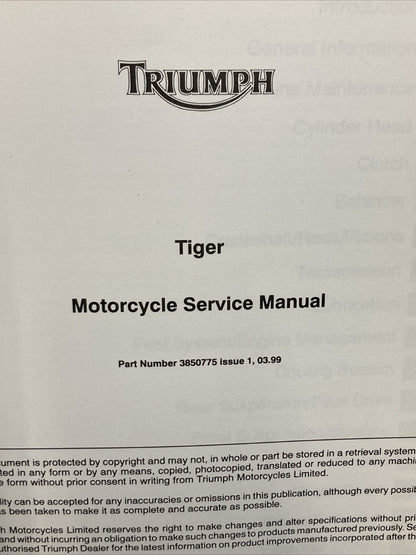 NEW TRIUMPH 3850775 TIGER SERVICE MANUAL ISSUE 1, 03.99