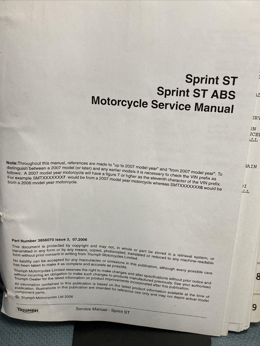 NEW TRIUMPH 3856070 SPRINT ST (ABS) SERVICE MANUAL ISSUE 3, 07.2006