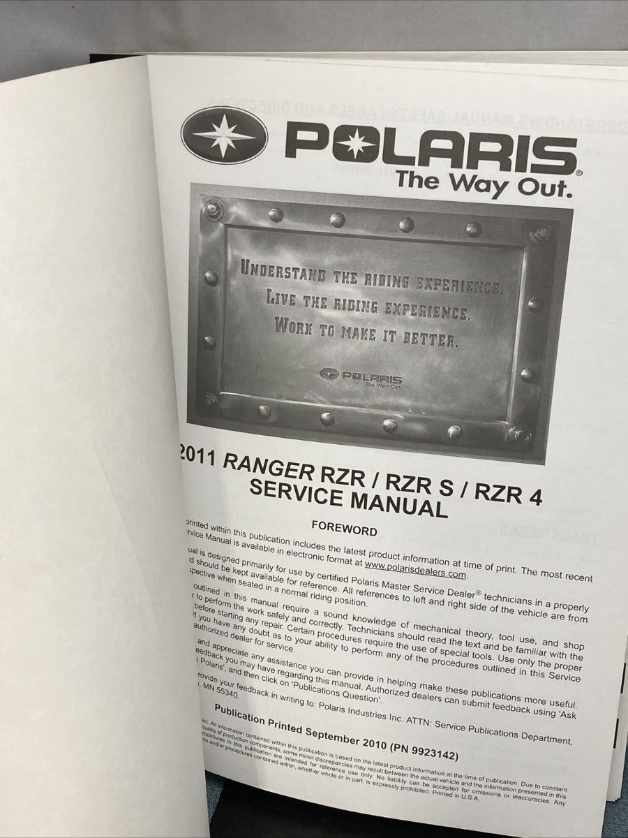 NEW GENUINE POLARIS 9923142 RANGER RZR/RZR S/RZR 4 SERVICE MANUAL 2011