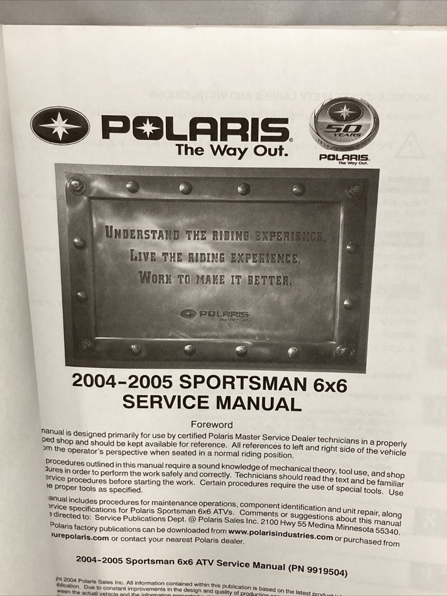 NEW GENUINE POLARIS 9919504 SPORTSMAN 6X6 SERVICE MANUAL 2004-2005
