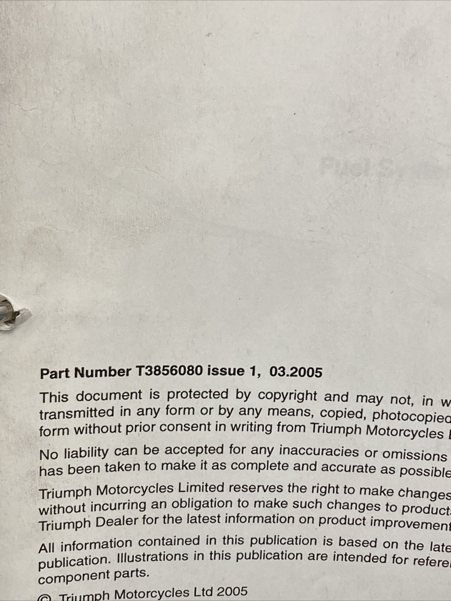NEW TRIUMPH T3856080 SPEED TRIPLE 1050cc SERVICE MANUAL ISSUE 1, 03.2005