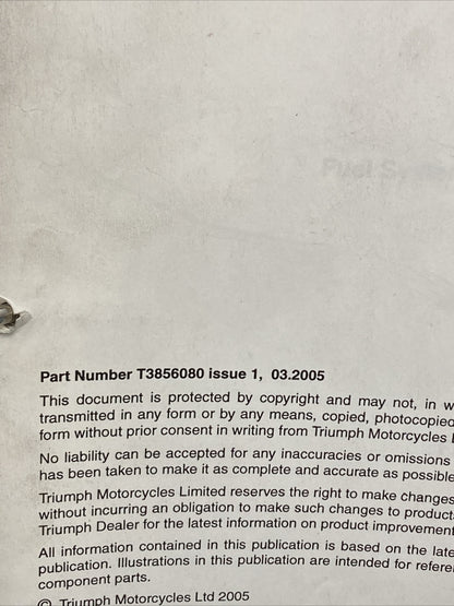 NEW TRIUMPH T3856080 SPEED TRIPLE 1050cc SERVICE MANUAL ISSUE 1, 03.2005