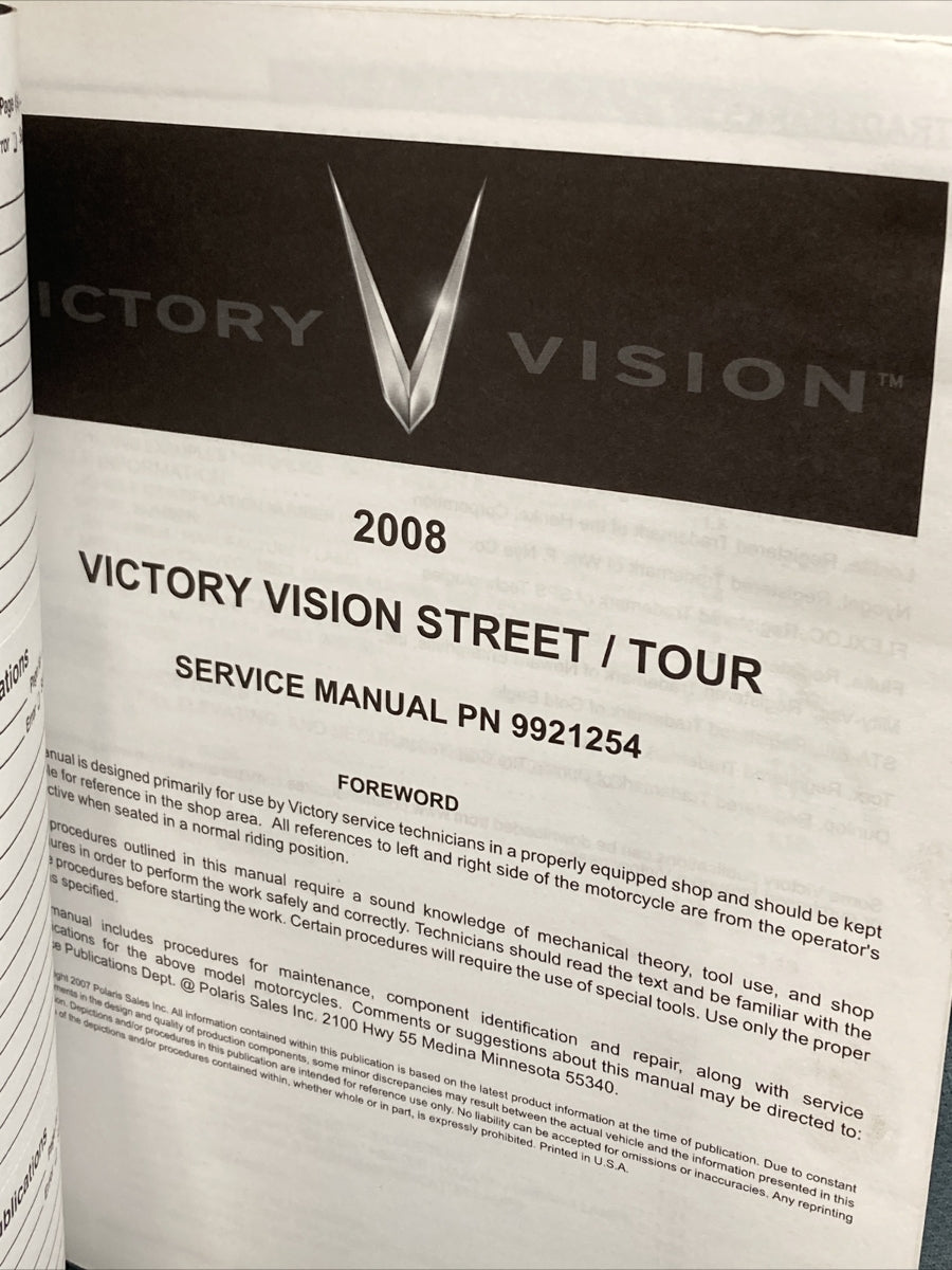 NEW GENUINE VICTORY 9921254 VISION STREET/TOUR SERVICE MANUAL 2008
