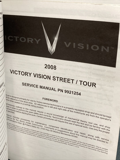 NEW GENUINE VICTORY 9921254 VISION STREET/TOUR SERVICE MANUAL 2008