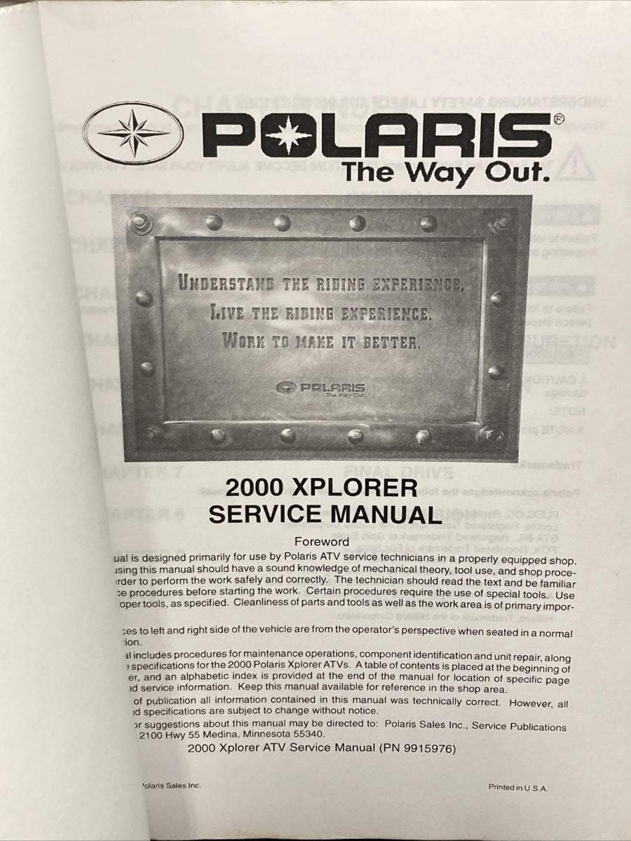 NEW GENUINE POLARIS 9915976 XPLORER SERVICE MANUAL 2000