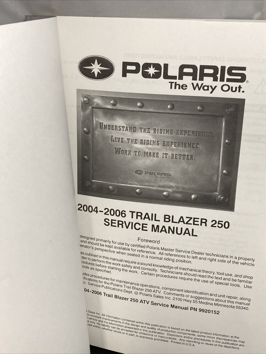 NEW GENUINE POLARIS 9920152 TRAIL BLAZER 250 SERVICE MANUAL 2004-2006