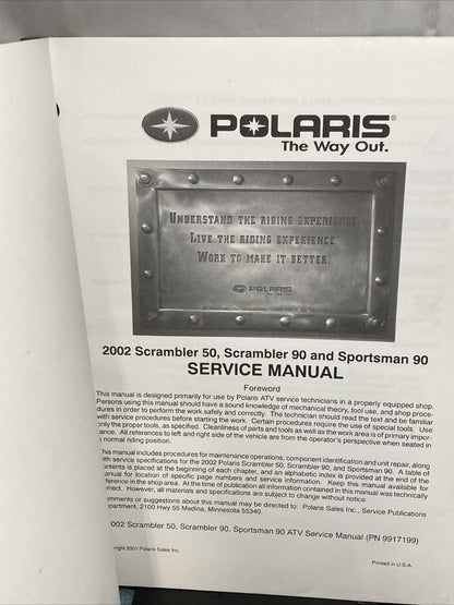 NEW GENUINE POLARIS 9917199 SCRAMBLER/SPORTSMAN SERVICE MANUAL 2002