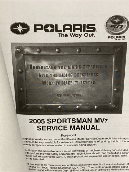 NEW GENUINE POLARIS 9919963 SPORTSMAN MV7 SERVICE MANUAL 2005