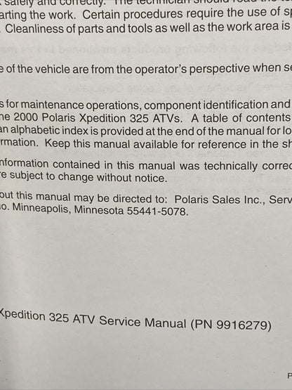 NEW GENUINE POLARIS 9916279 XPEDITION 325 SERVICE MANUAL 2000