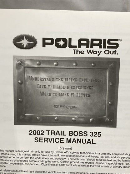 NEW GENUINE POLARIS 9917205 TRAIL BOSS 325 FOUR STROKE SERVICE MANUAL 2002