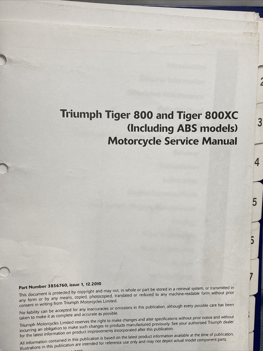 NEW TRIUMPH 3856760 TIGER SERVICE MANUAL ISSUE 1, 12.2010