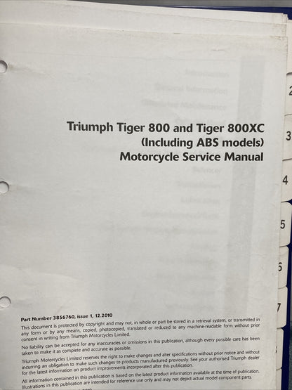 NEW TRIUMPH 3856760 TIGER SERVICE MANUAL ISSUE 1, 12.2010