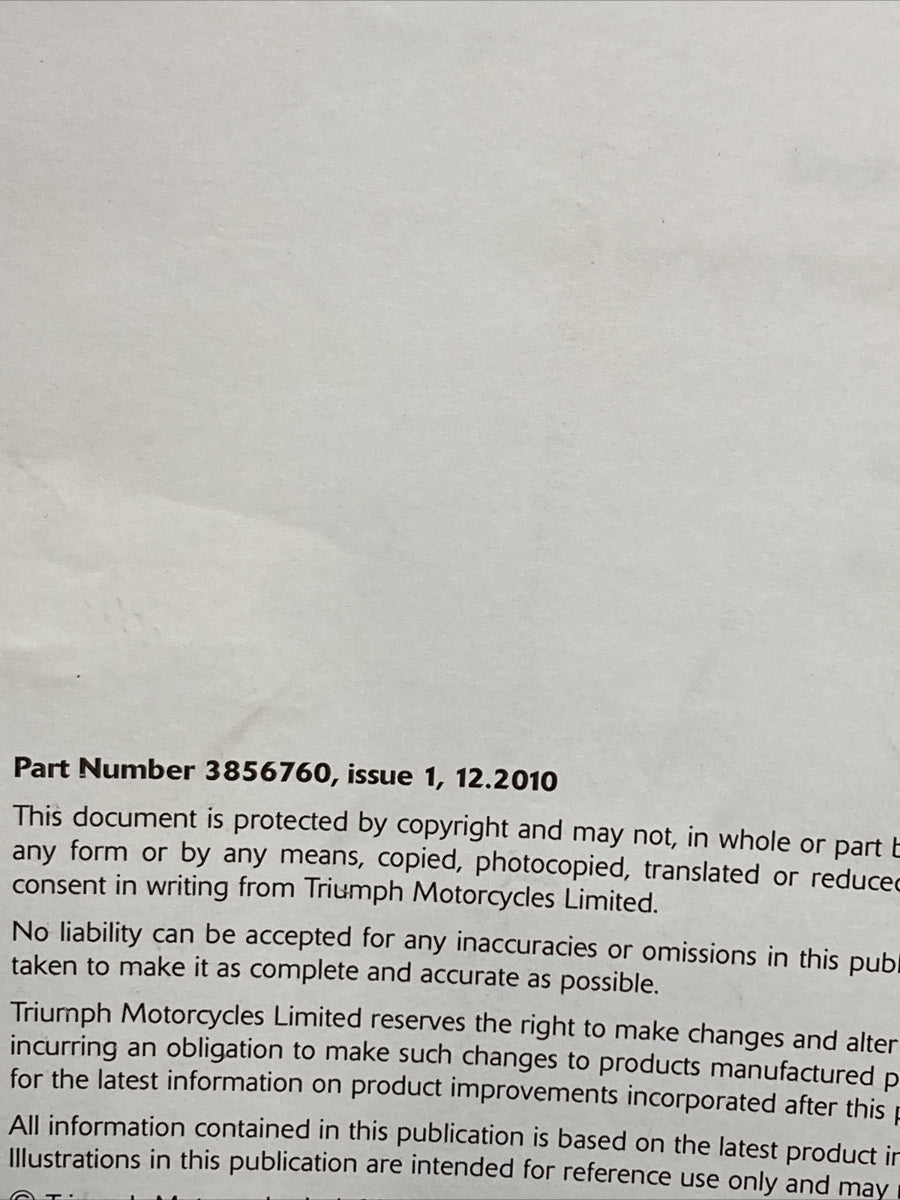NEW TRIUMPH 3856760 TIGER SERVICE MANUAL ISSUE 1, 12.2010