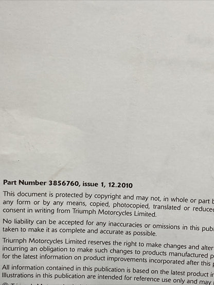 NEW TRIUMPH 3856760 TIGER SERVICE MANUAL ISSUE 1, 12.2010
